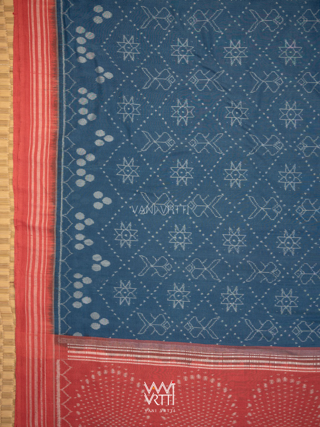 Indigo Blue Red Jotai Natural Dyed Cotton Ikat Saree