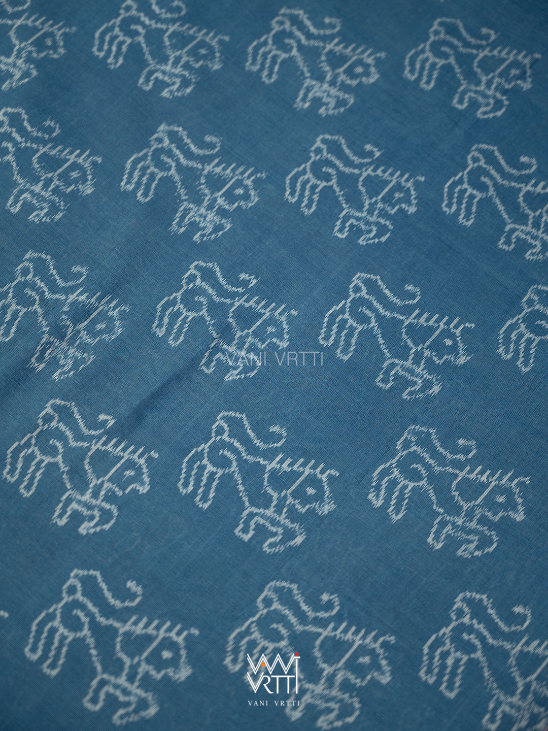 Indigo Blue Red Lion Natural Dyed Cotton Ikat Saree