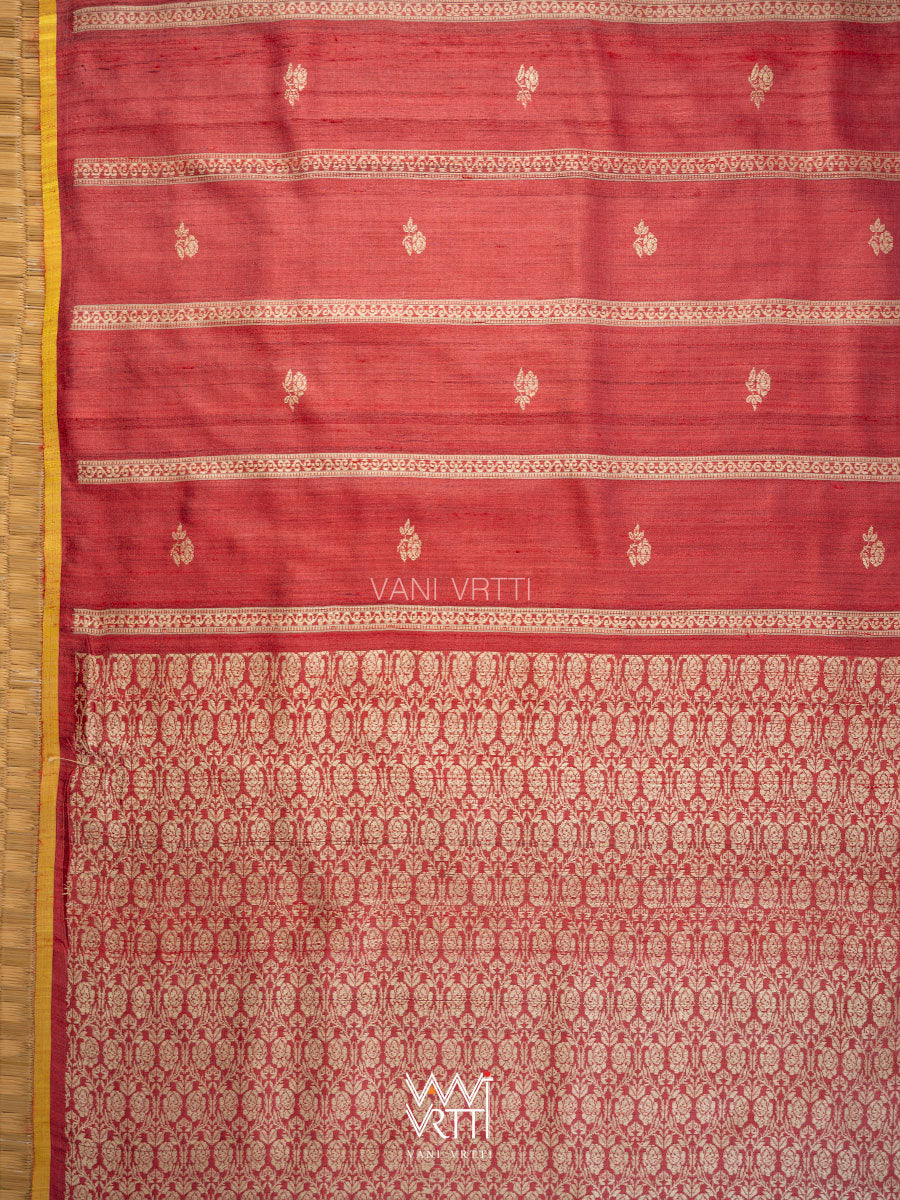 Ruby Red Gulab Jaal Master Weave Exclusive Handspun Tussar Silk Saree