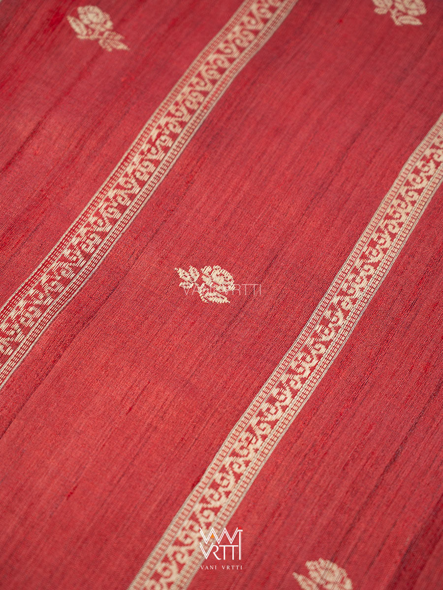 Ruby Red Gulab Jaal Master Weave Exclusive Handspun Tussar Silk Saree