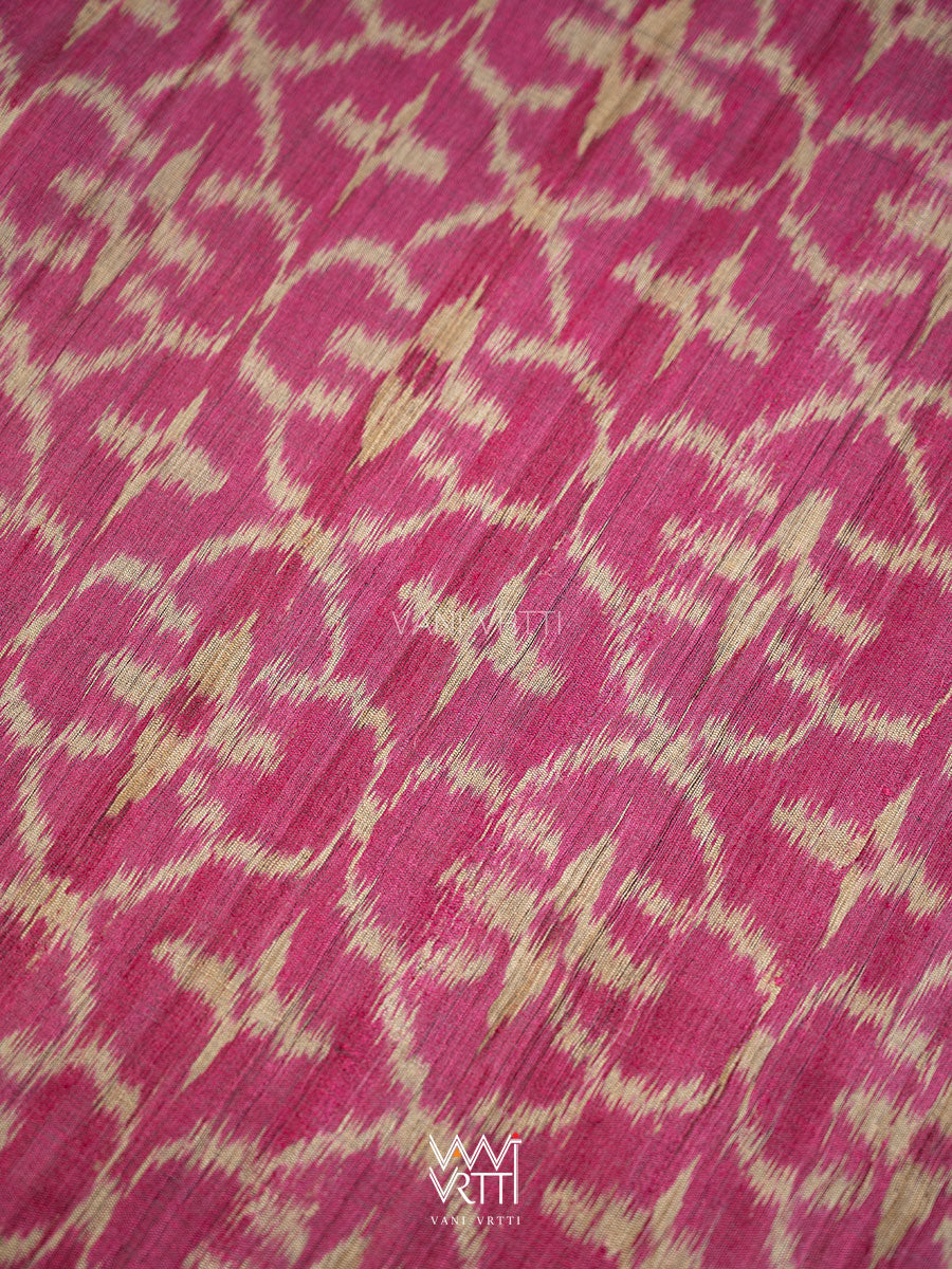 Deep Pink Chrysanthemum Master Weave Designer Handspun Ikat Tussar Silk Saree