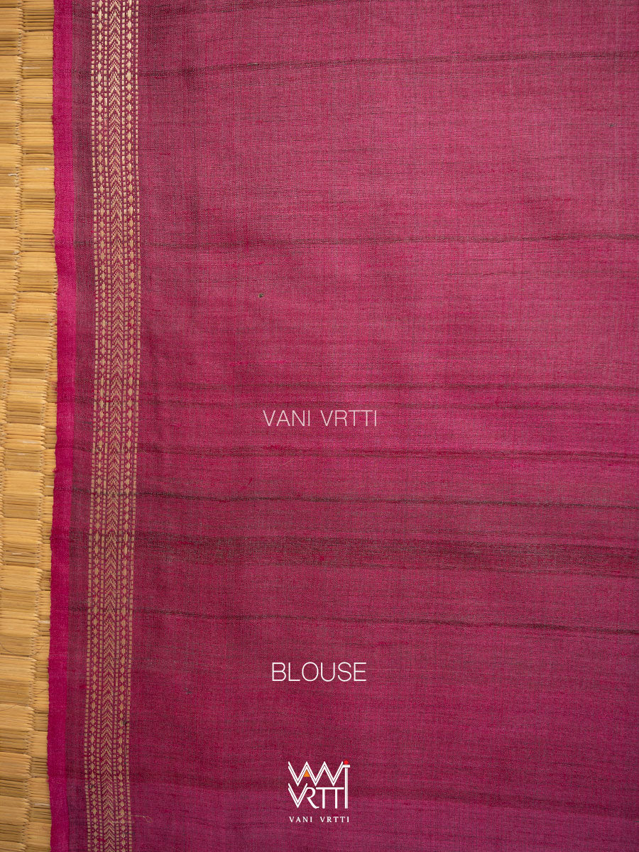 Deep Pink Chrysanthemum Master Weave Designer Handspun Ikat Tussar Silk Saree