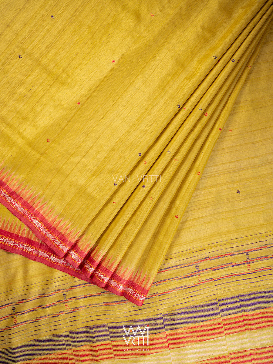 Yellow Red Purple Matsya Aarush Handspun Tussar Silk Saree