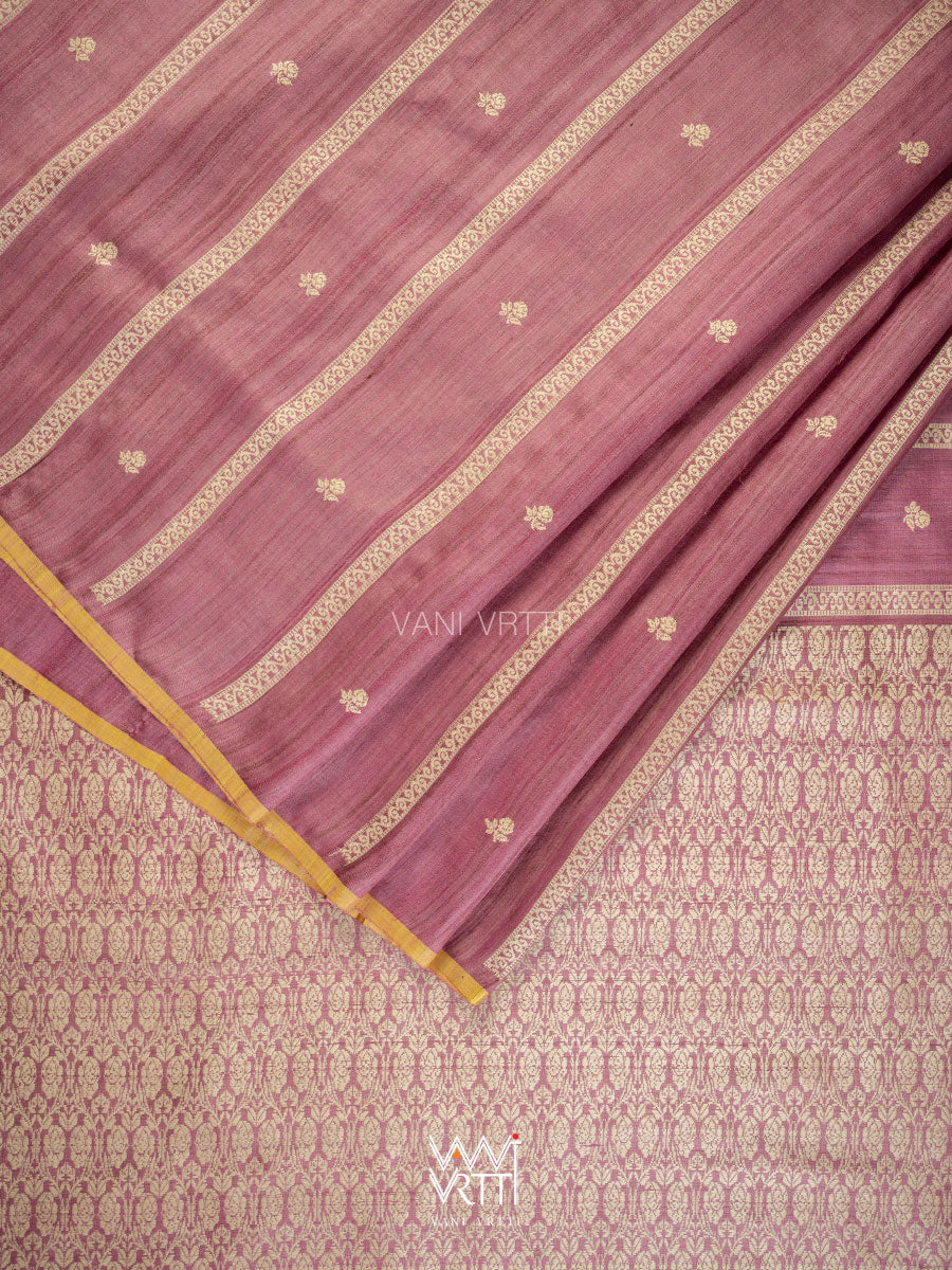 Onion Pink Gulab Jaal Master Weave Exclusive Handspun Tussar Silk Saree