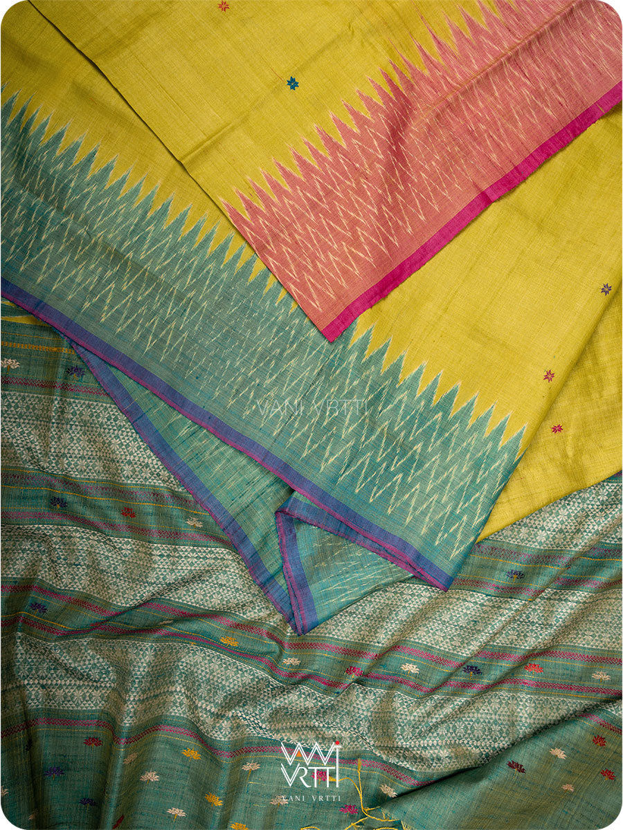 Banana Leaf Green Anjana Handspun Tussar Silk Saree