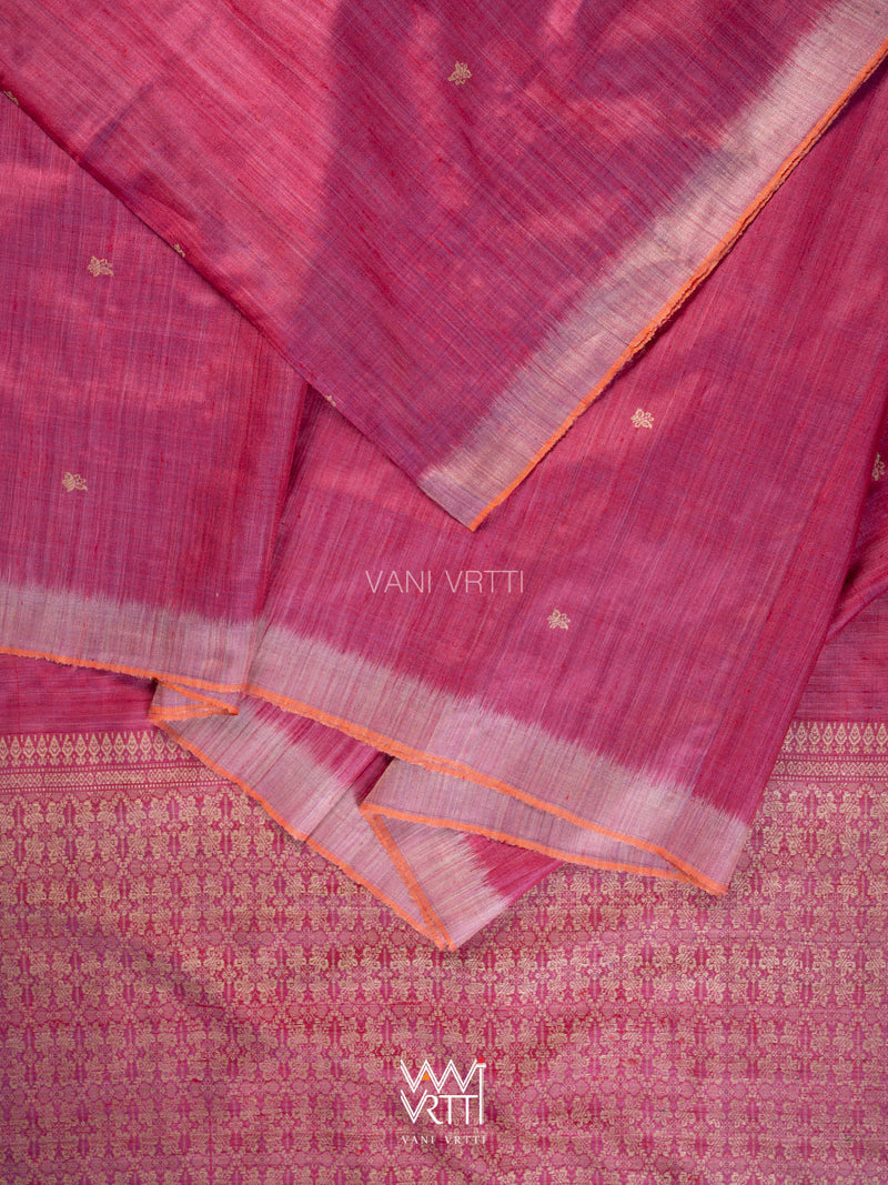 Raspberry Pink Nabh Butterfly Handspun Tussar Silk Saree