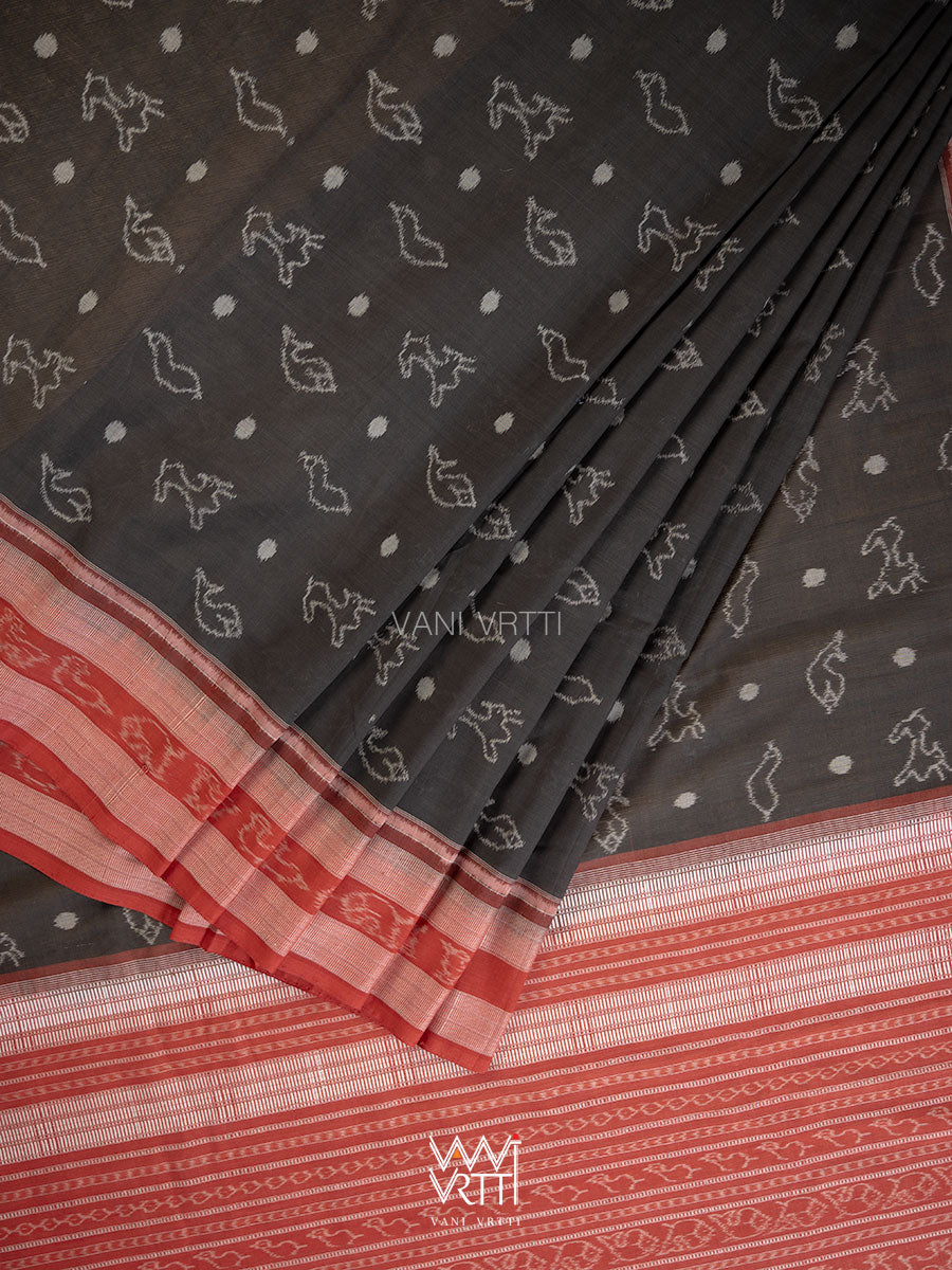 Black Madder Sunya Hiran Natural Dyed Cotton Ikat Saree