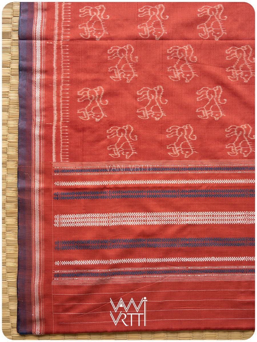 Manjistha Red Singha Lion Natural Dyed Cotton Ikat Saree