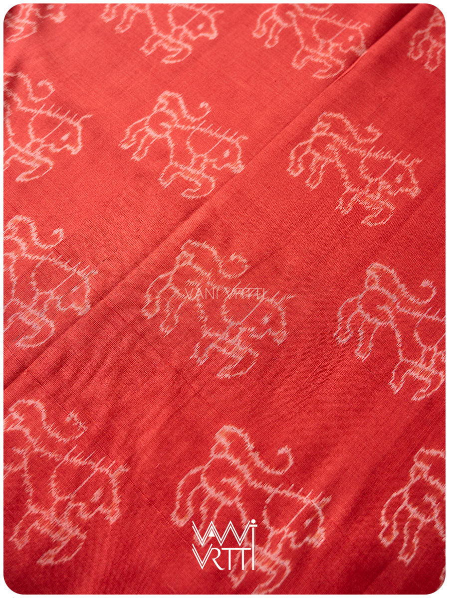 Manjistha Red Singha Lion Natural Dyed Cotton Ikat Saree