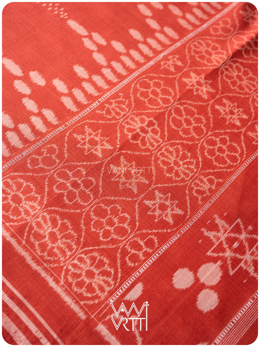 Manjistha Red Lotus Natural Dyed Cotton Ikat Saree