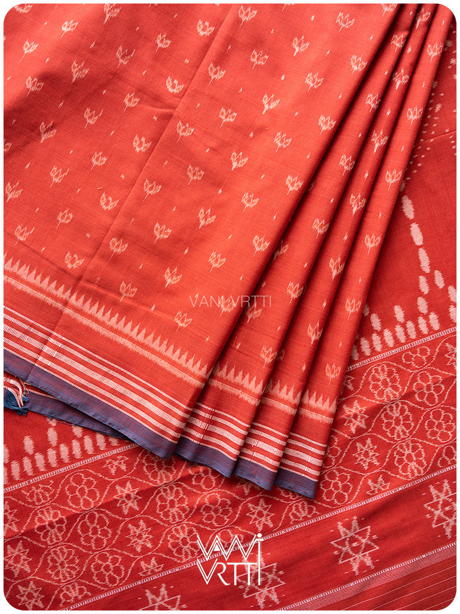 Manjistha Red Lotus Natural Dyed Cotton Ikat Saree