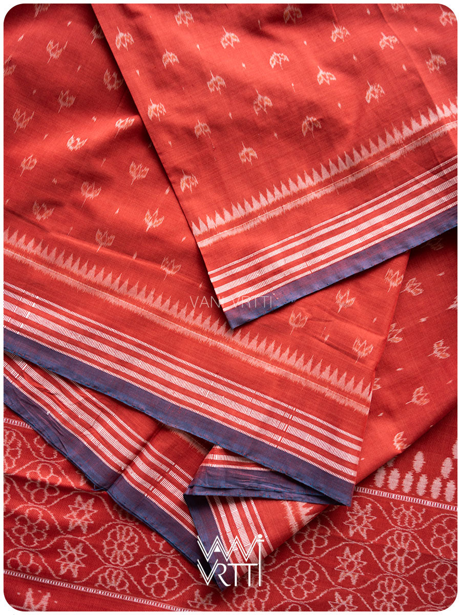 Manjistha Red Lotus Natural Dyed Cotton Ikat Saree