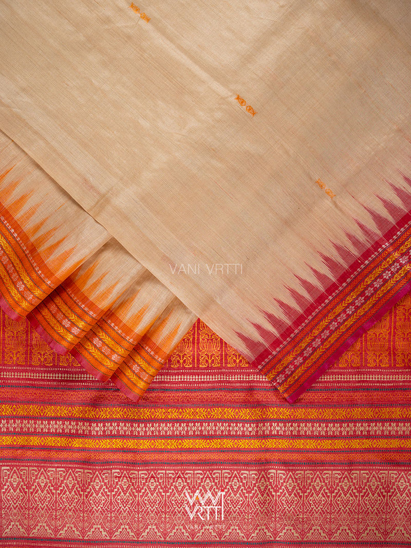 Off White Red Orange Ananta Tussar Silk Saree