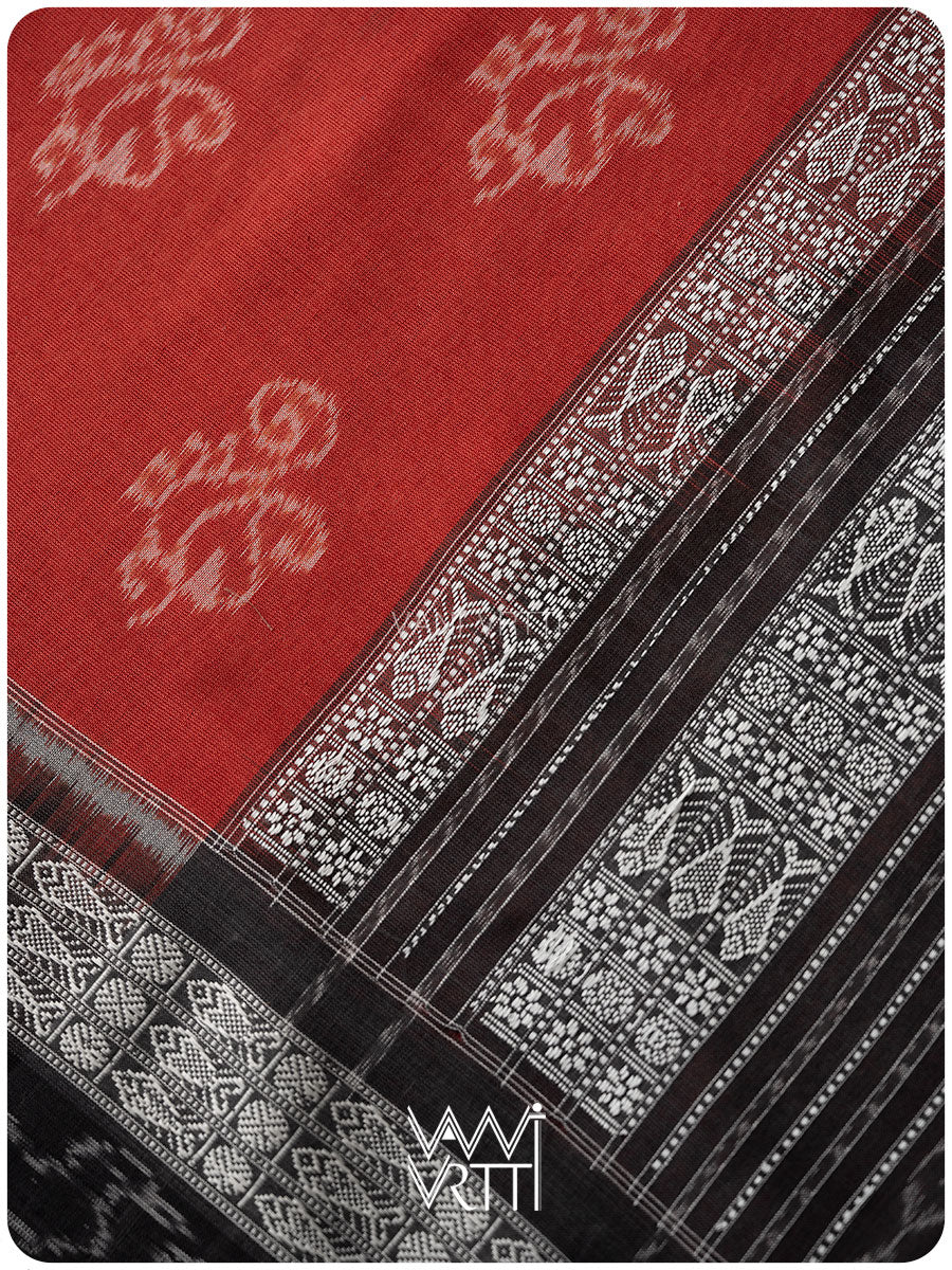 Manjistha Red Black Ambi Phool Natural Dyed Cotton Ikat Saree