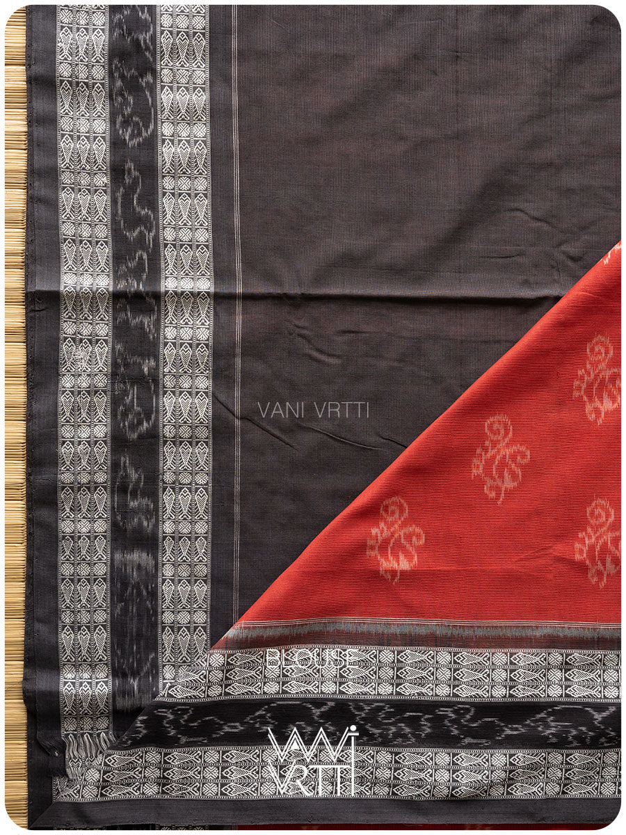 Manjistha Red Black Ambi Phool Natural Dyed Cotton Ikat Saree