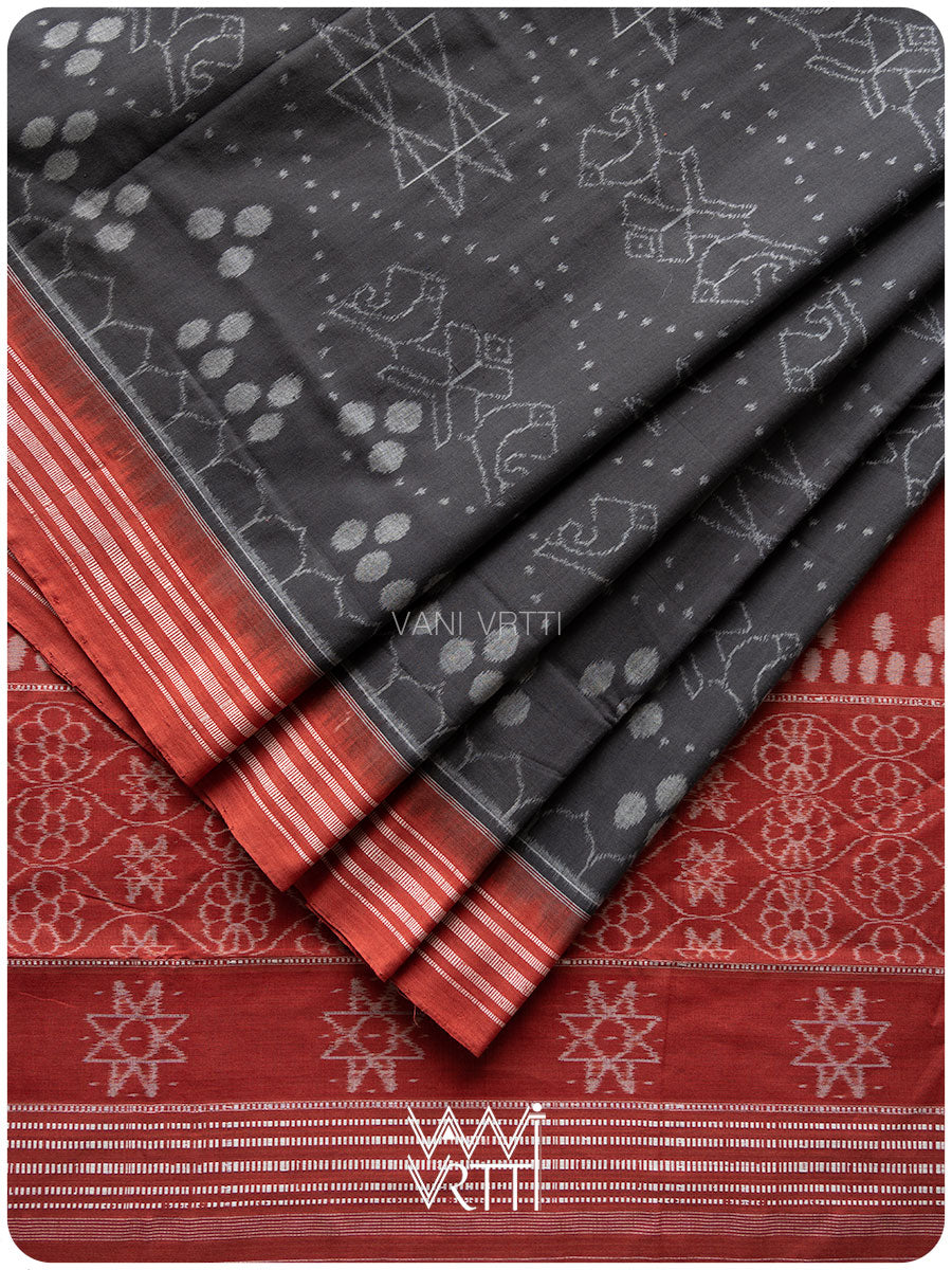 Black Red Jotai Natural Dyed Cotton Ikat Saree