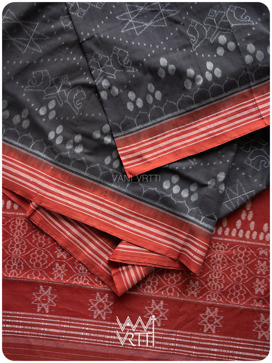 Black Red Jotai Natural Dyed Cotton Ikat Saree