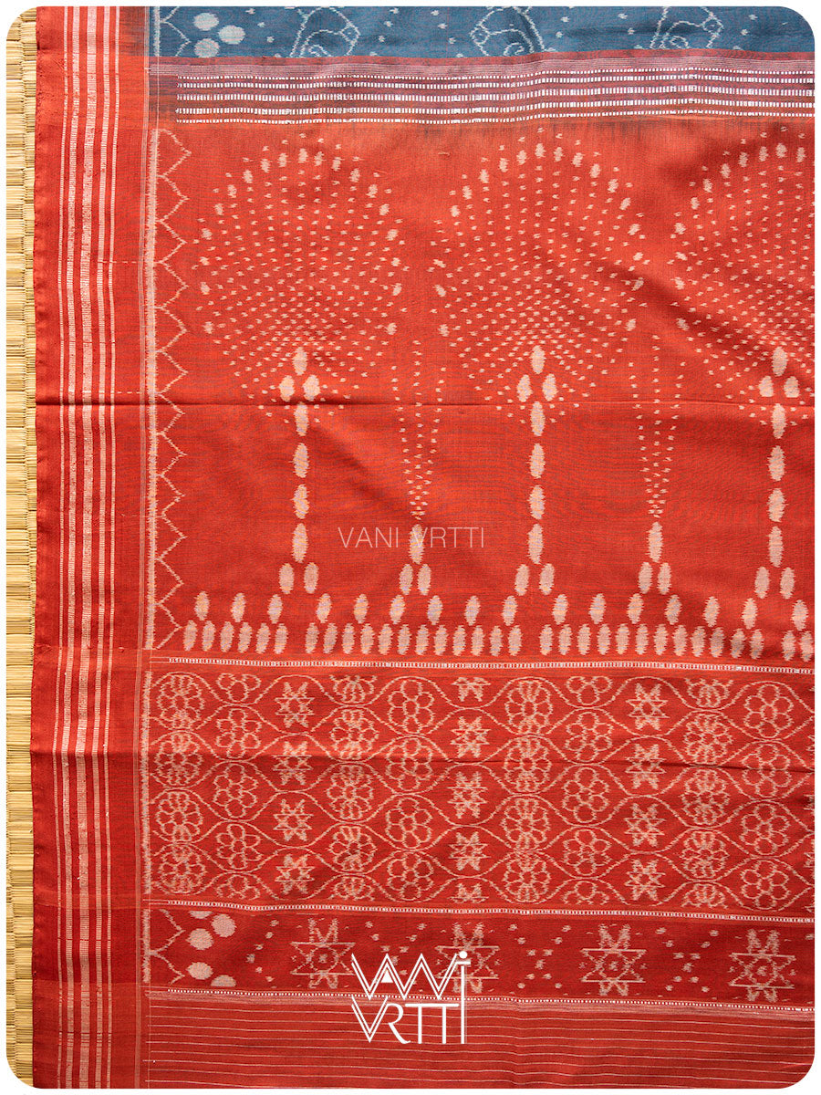 Indigo Blue Red Jotai Natural Dyed Cotton Ikat Saree