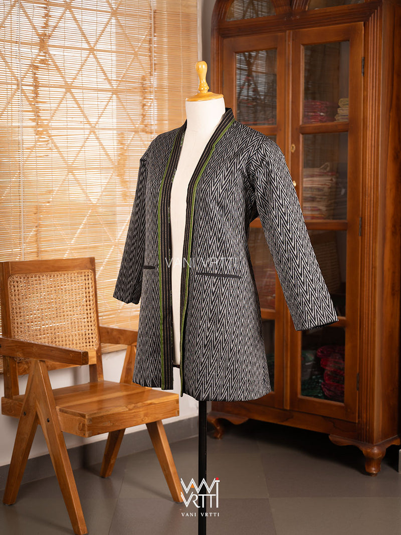 Black Lotus Parrot Zig Zag Ikat Kimono Collar Tunic Reversible Jacket