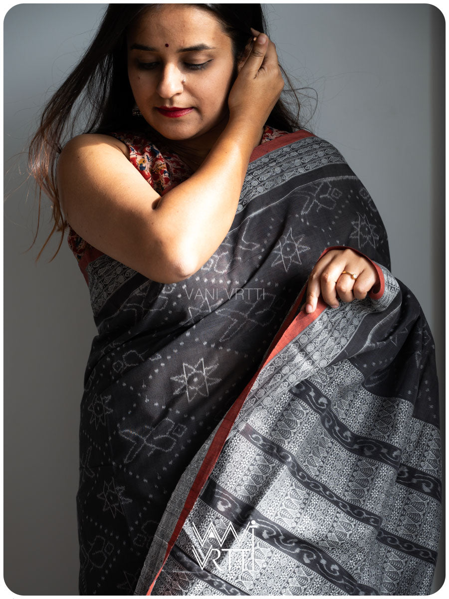 Black Jotai Natural Dyed Cotton Ikat Saree