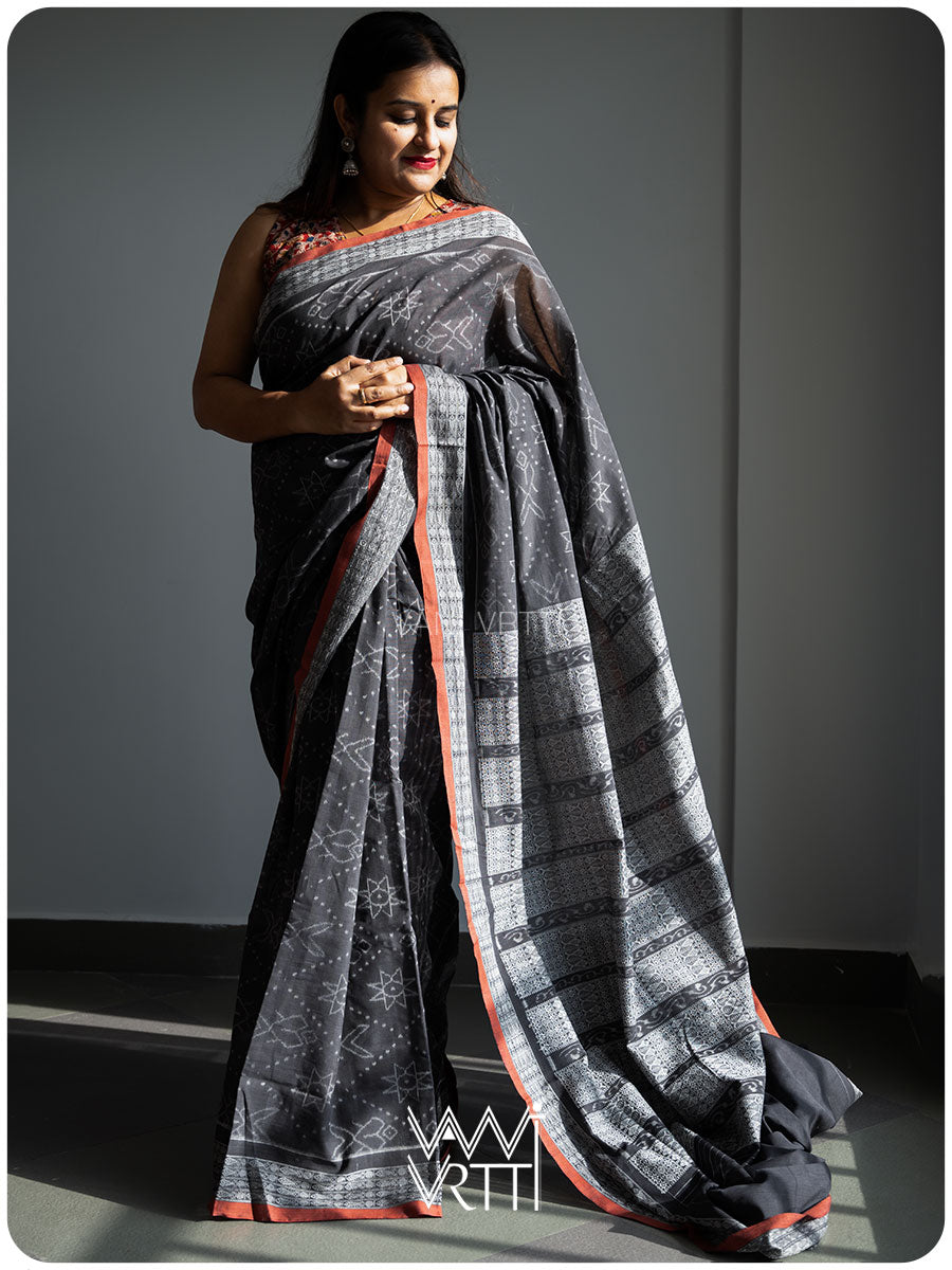 Black Jotai Natural Dyed Cotton Ikat Saree