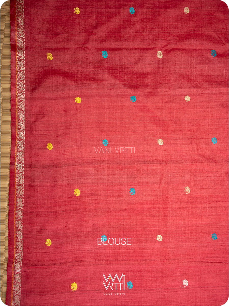 Pink Red Airavata Konark Double Palla Handspun Tussar Silk Saree
