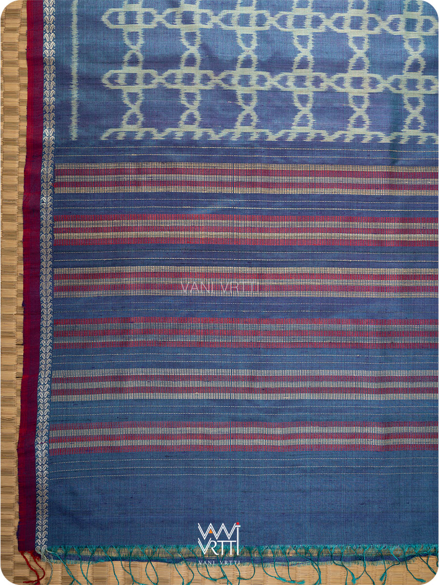 Purple Firozi Mughal Jaal Ikat Handspun Tussar Silk Saree