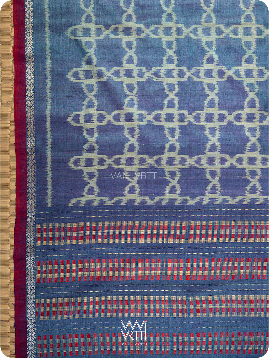 Purple Firozi Mughal Jaal Ikat Handspun Tussar Silk Saree