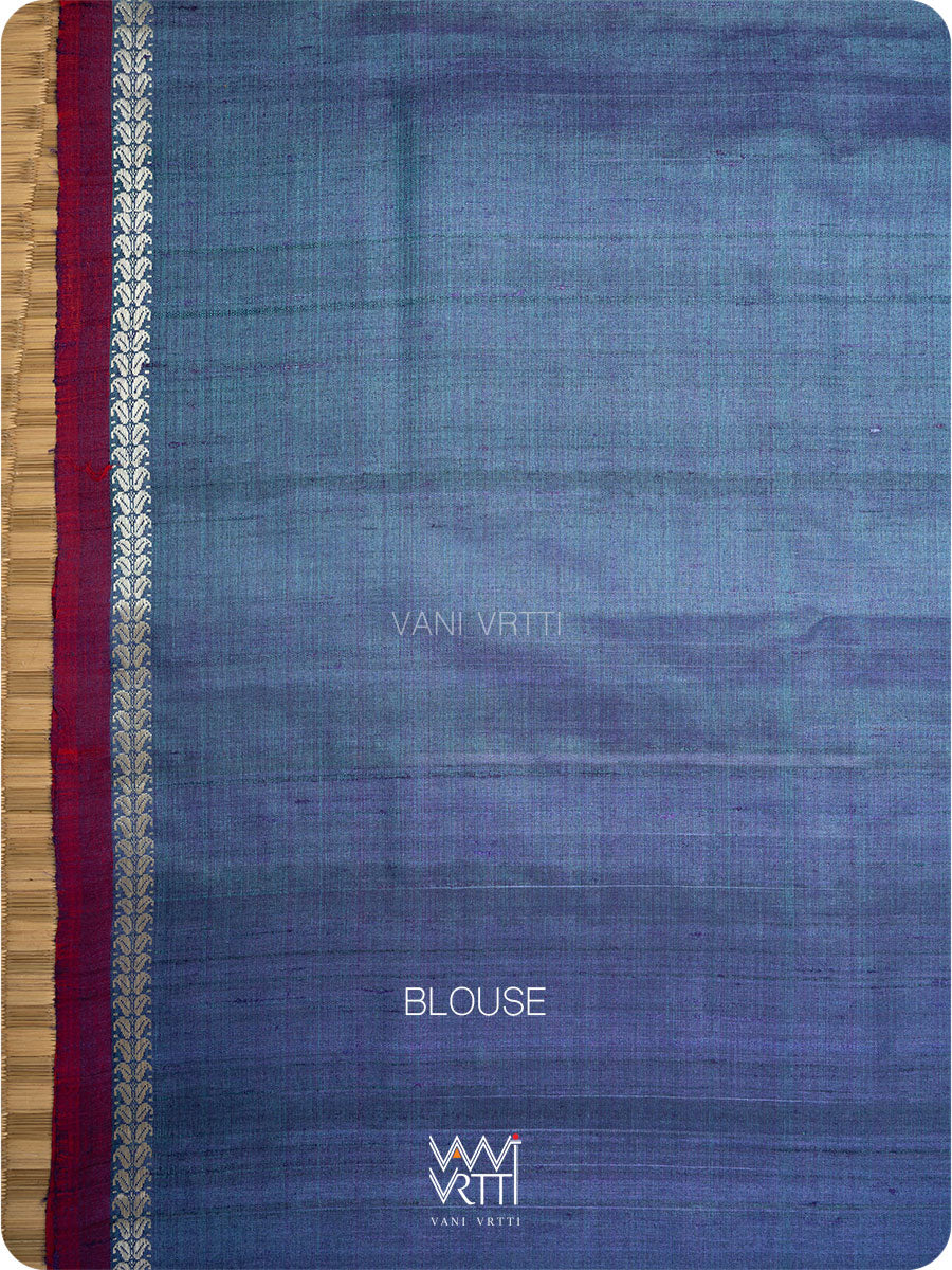 Purple Firozi Mughal Jaal Ikat Handspun Tussar Silk Saree