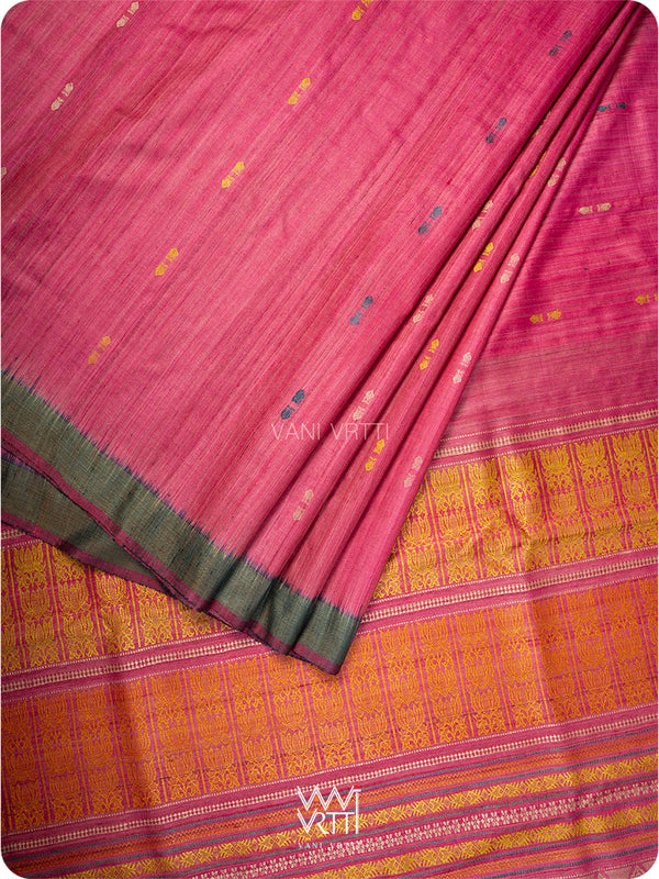 Rose Pink Ananta Handspun Tussar Silk Saree