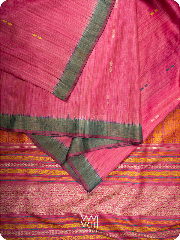 Rose Pink Ananta Handspun Tussar Silk Saree