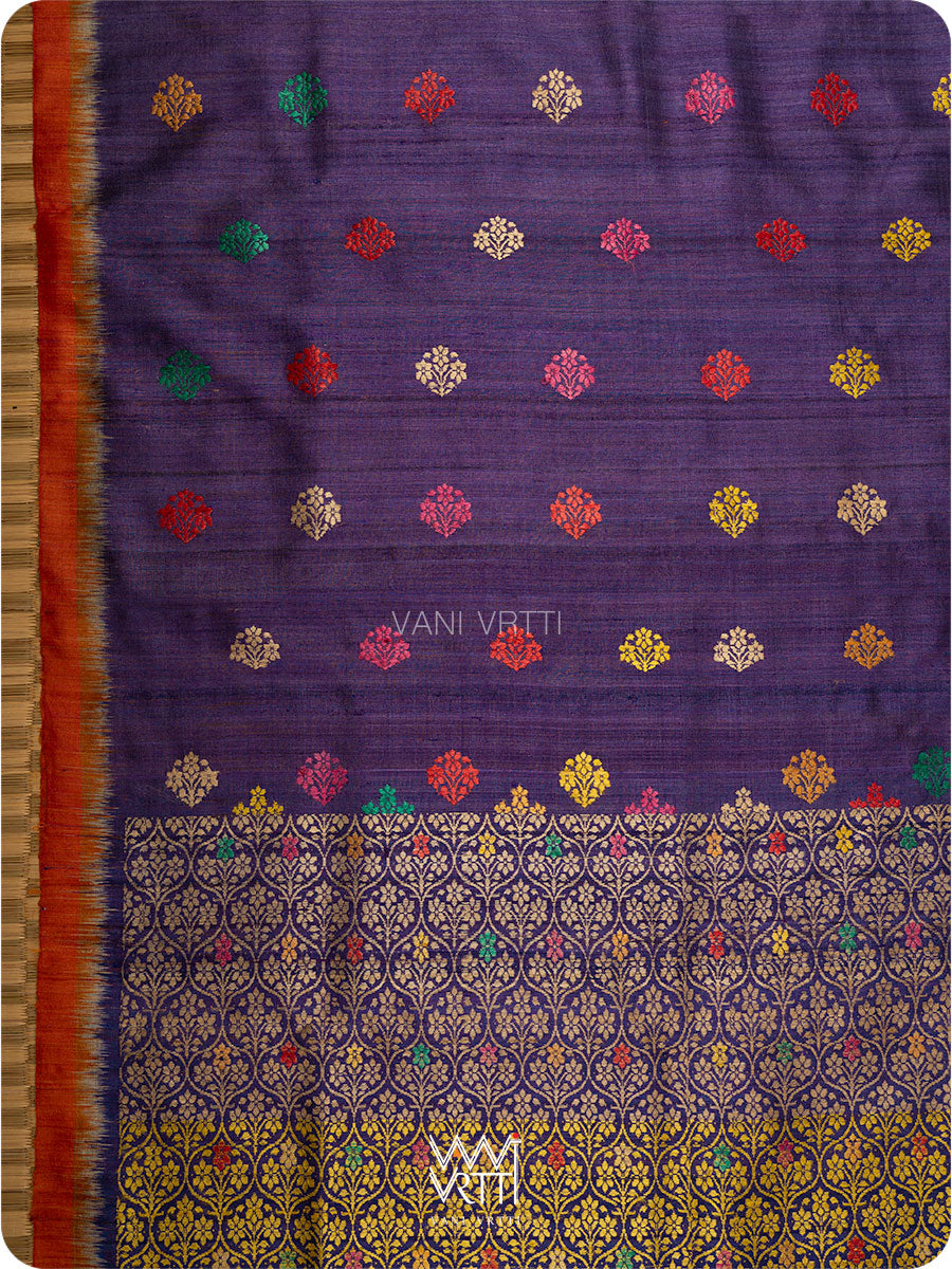 Purple Orange Parijat Meena Design Handspun Tussar Silk Saree