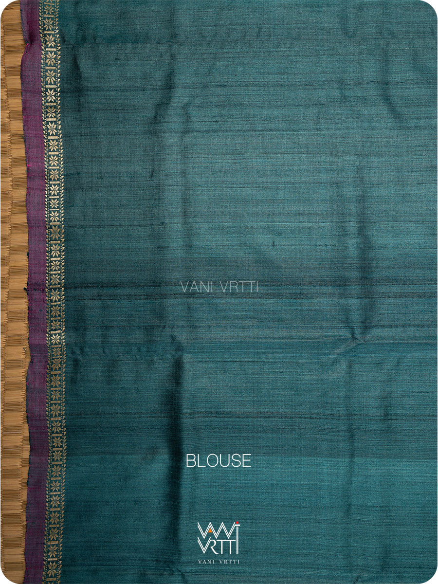 Deep Teal Samudra Lahar Ikat Handspun Tussar Silk Saree