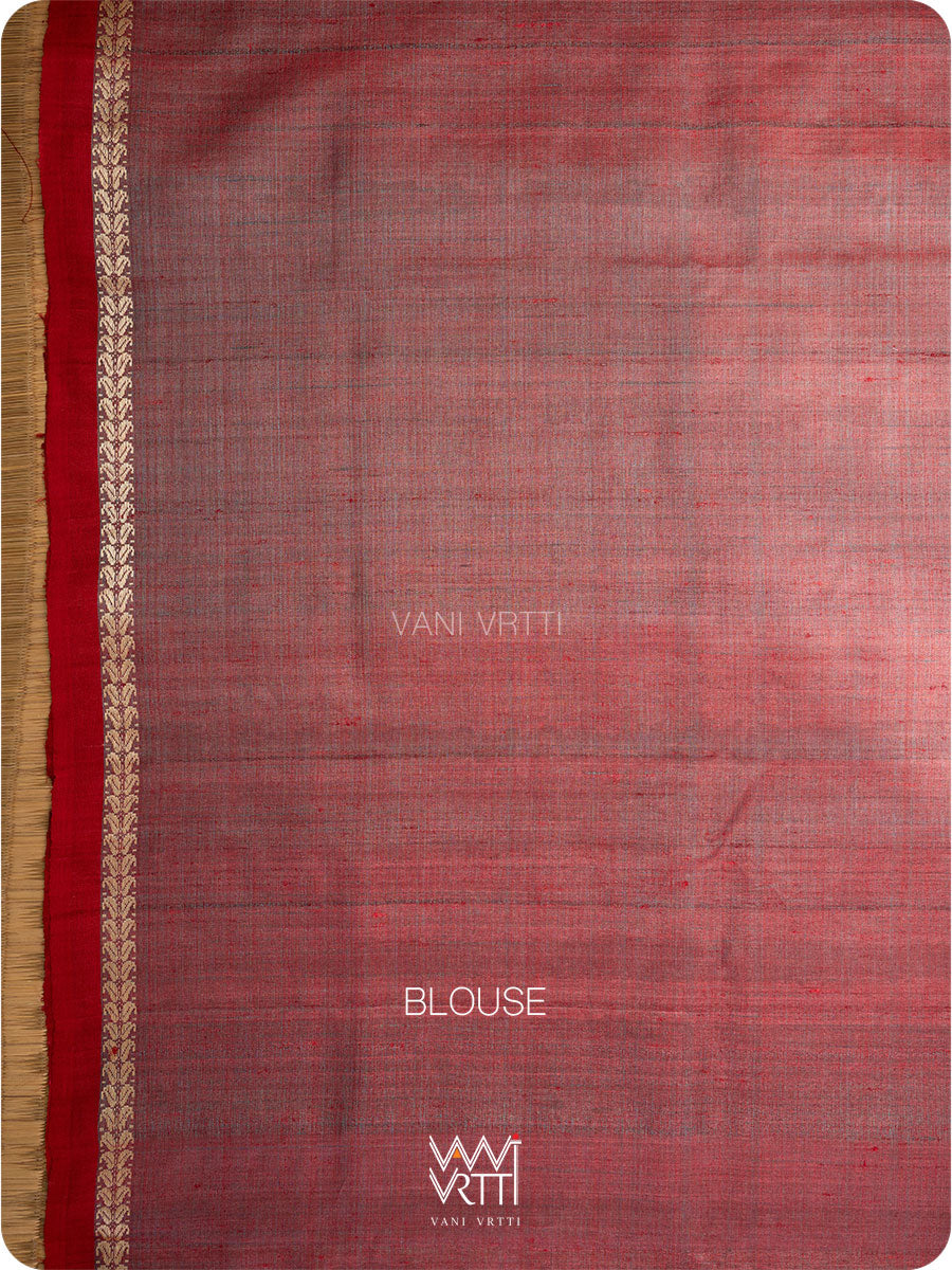 Red Firozi Santati Ikat Handspun Tussar Silk Saree