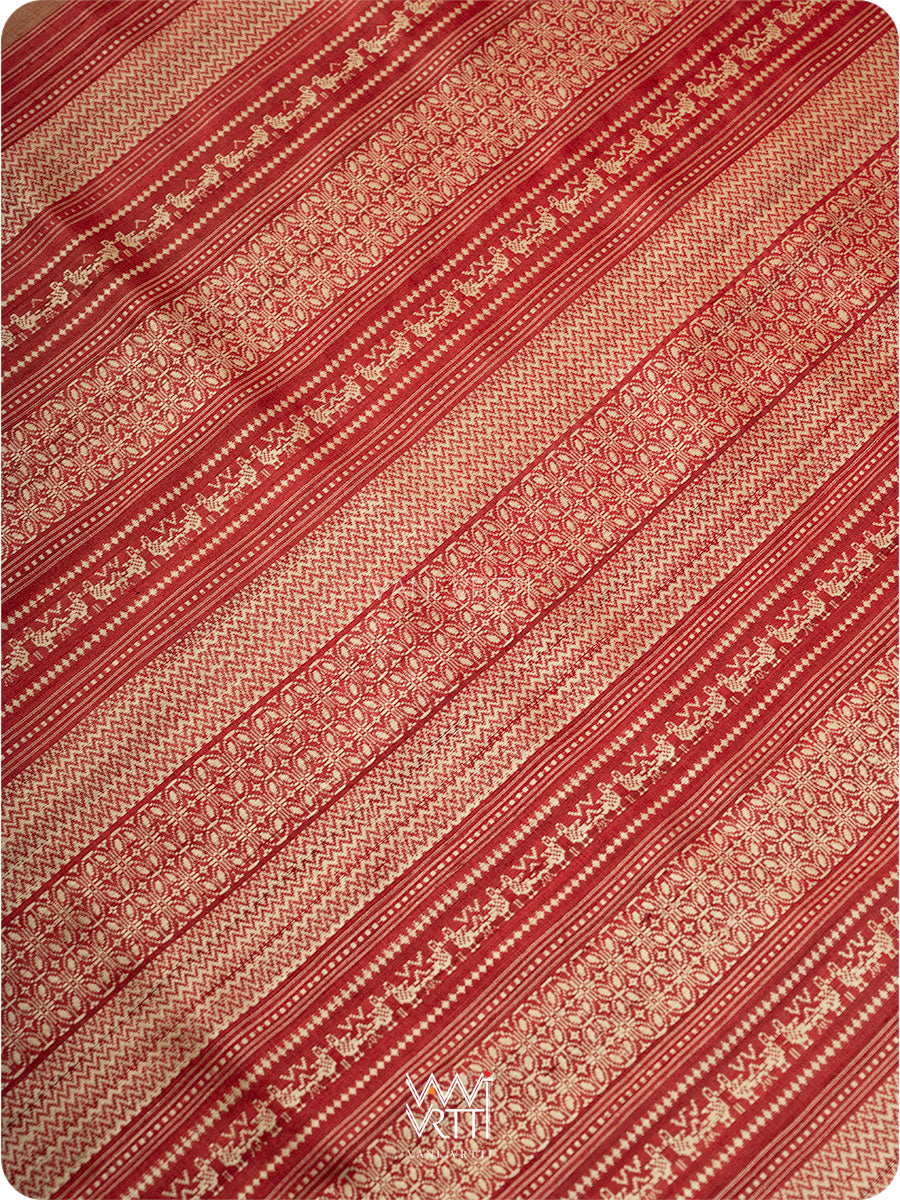 Peach Red Nabh Butterfly Handspun Tussar Silk Saree