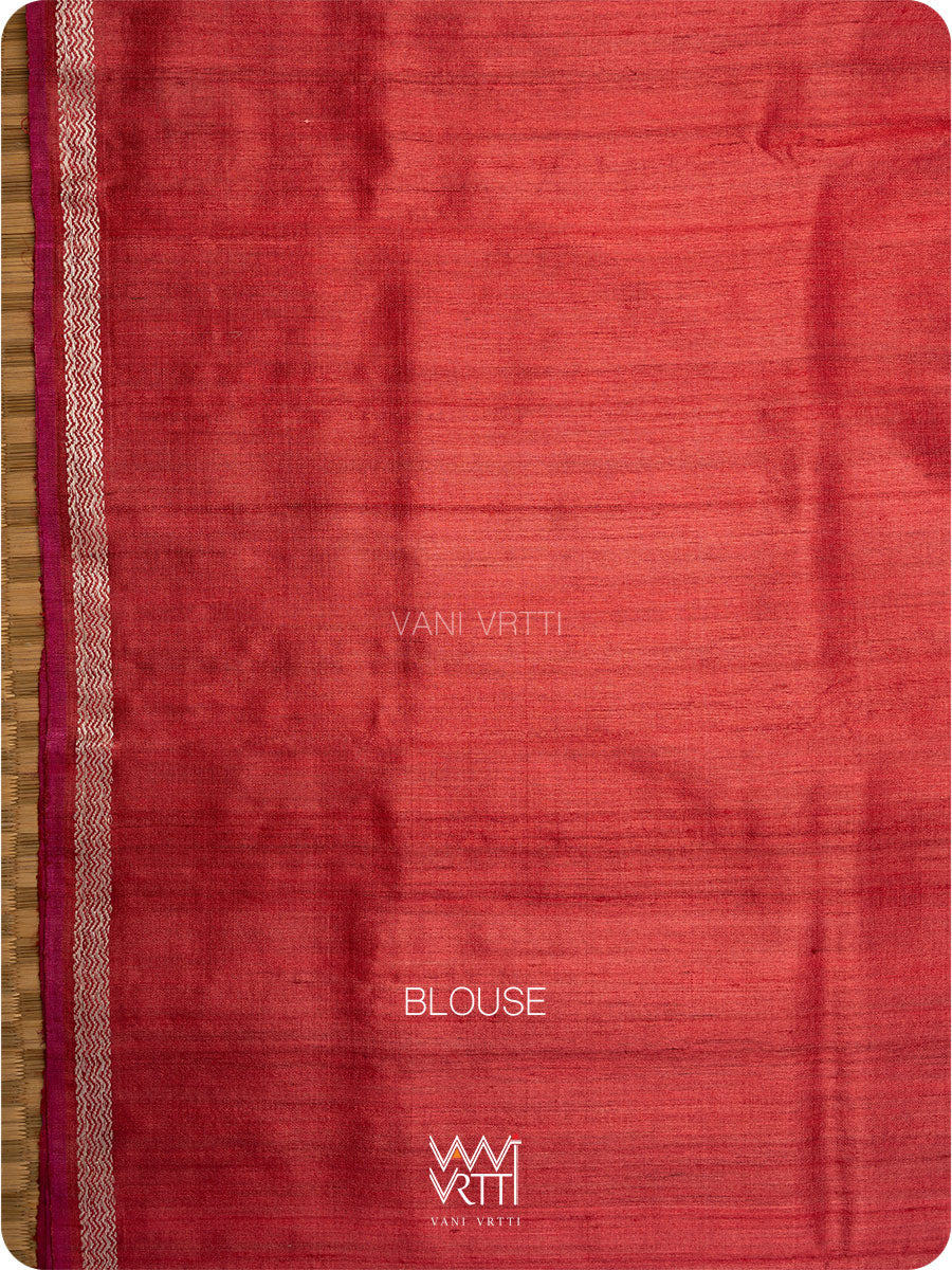 Peach Red Nabh Butterfly Handspun Tussar Silk Saree