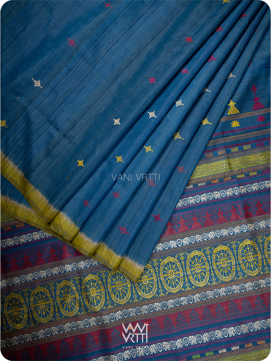 Indigo Mehendi green Airavata Konark Handspun Tussar Silk Saree