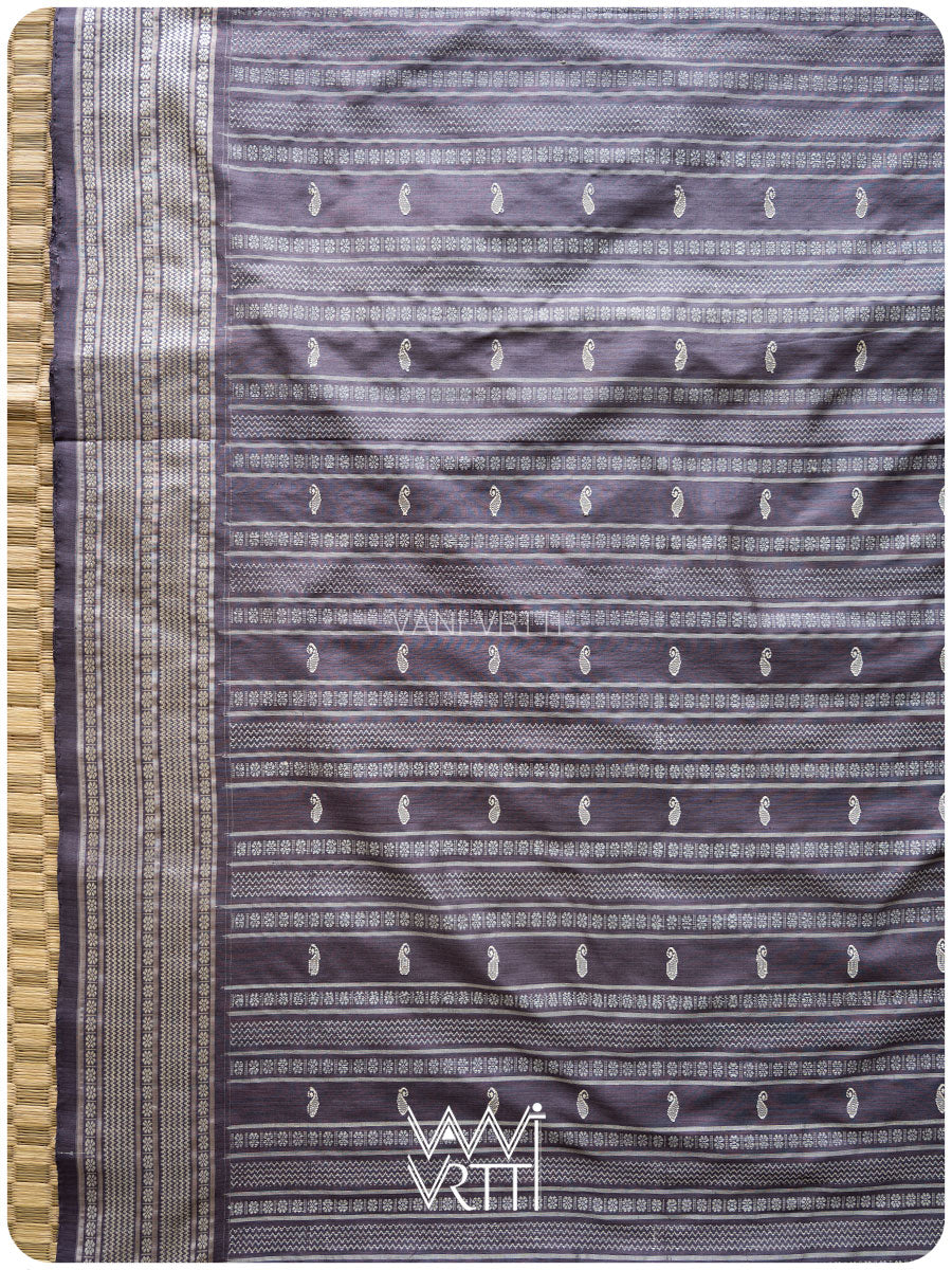 Grey Lilac Fern Butta Tea Leaf Natural Dyed Mulberry Silk Ikat Saree