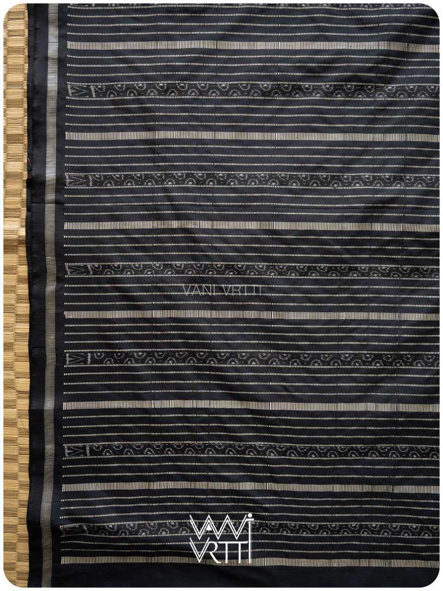 Black Hibiscus Iron Rust Natural Dyed Mulberry Silk Ikat Saree