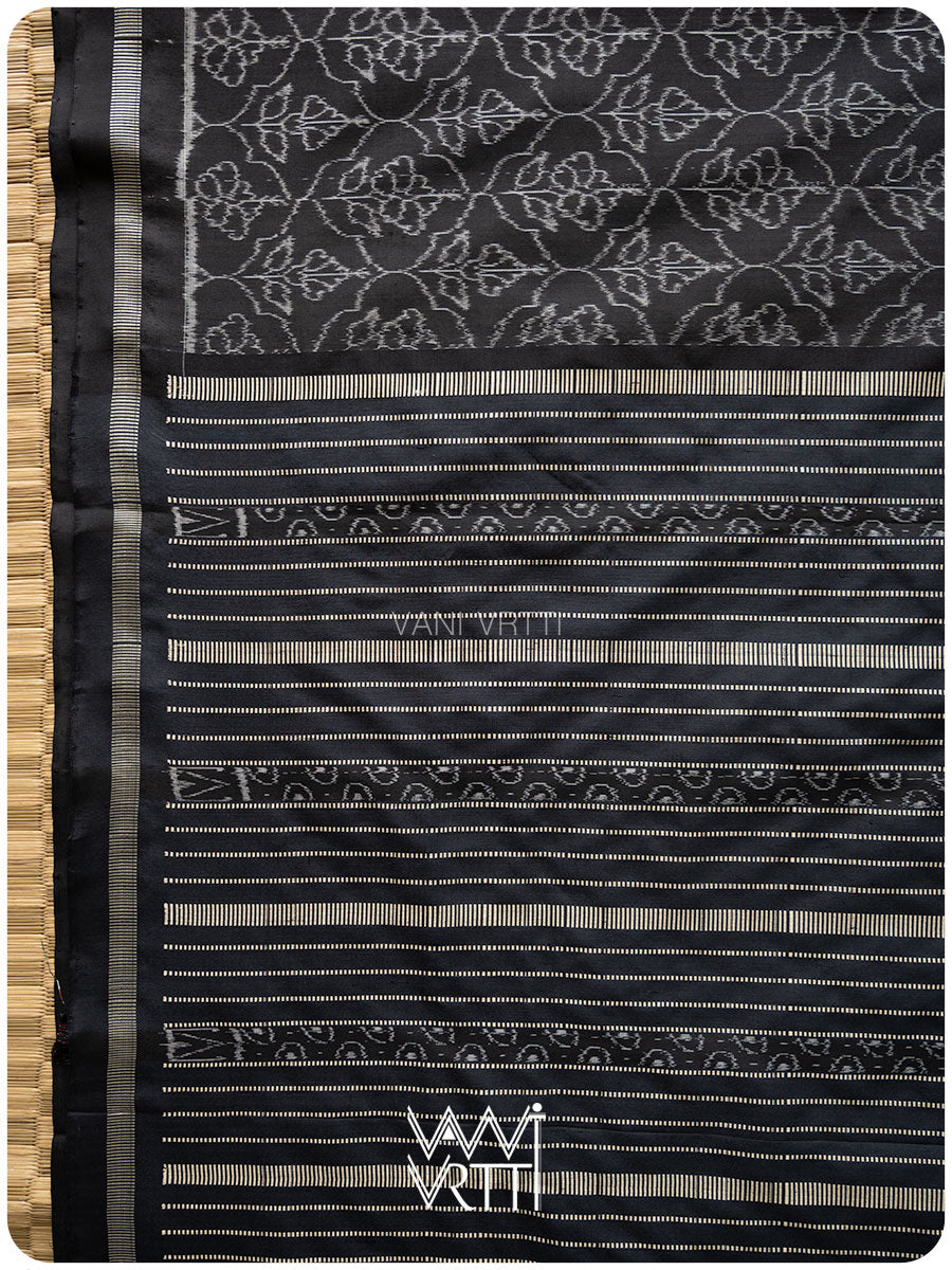 Black Hibiscus Iron Rust Natural Dyed Mulberry Silk Ikat Saree