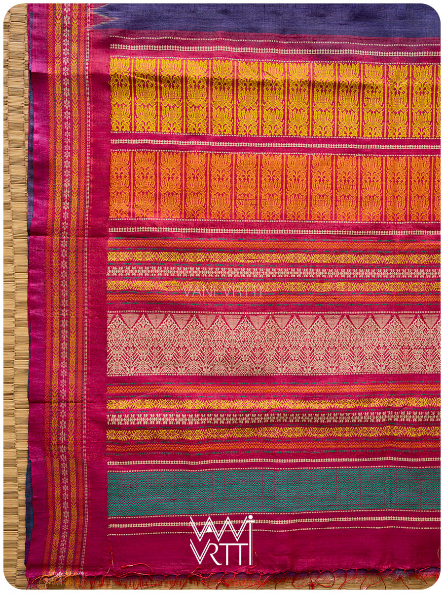 Deep Baingani Magenta Firozi Ananta Handspun Tussar Silk Sari