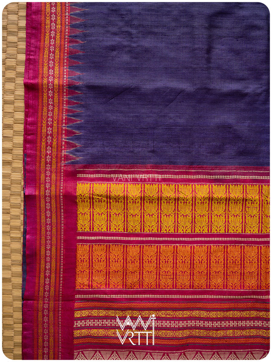 Deep Baingani Magenta Firozi Ananta Handspun Tussar Silk Sari