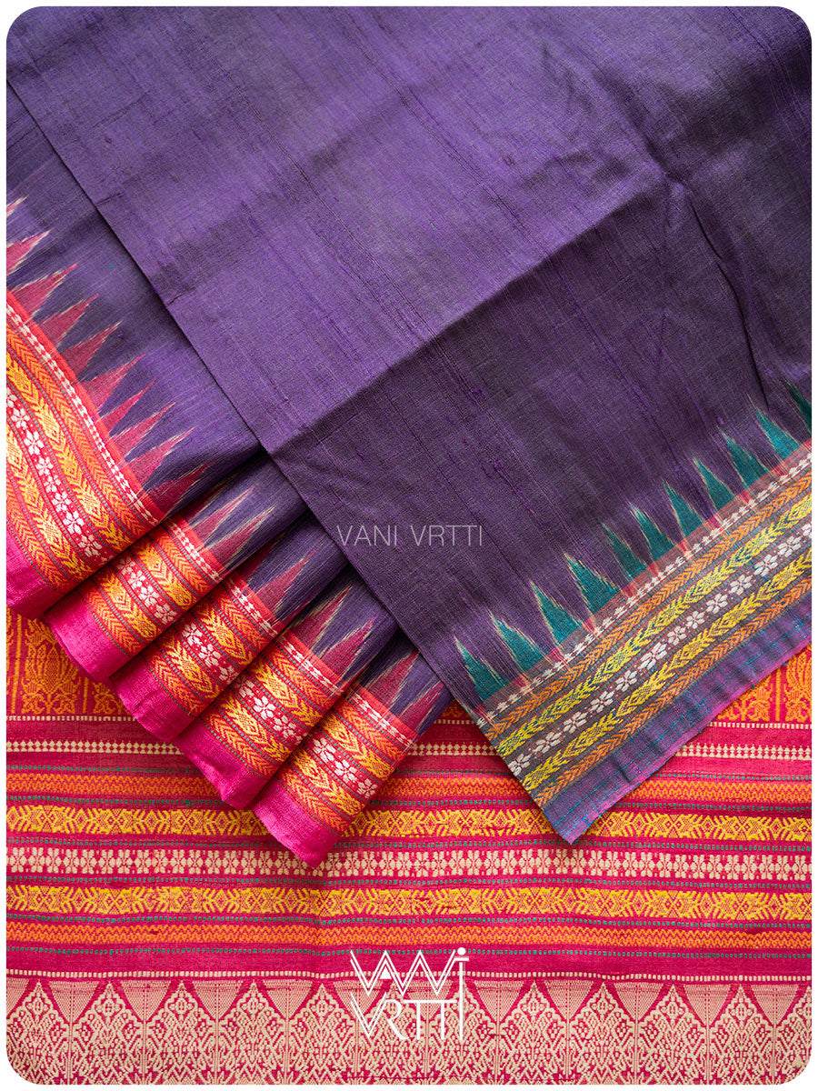 Deep Baingani Magenta Firozi Ananta Handspun Tussar Silk Sari