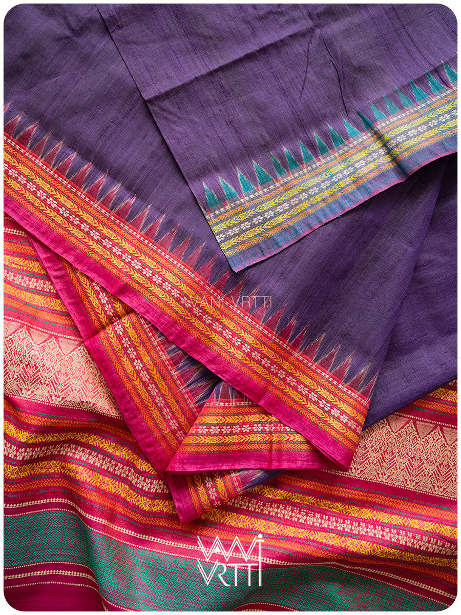 Deep Baingani Magenta Firozi Ananta Handspun Tussar Silk Sari