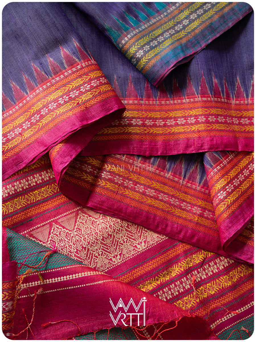 Deep Baingani Magenta Firozi Ananta Handspun Tussar Silk Sari
