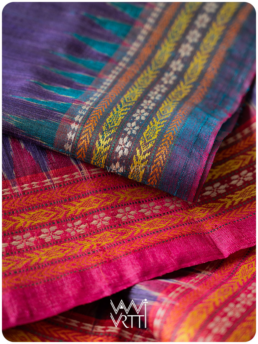 Deep Baingani Magenta Firozi Ananta Handspun Tussar Silk Sari