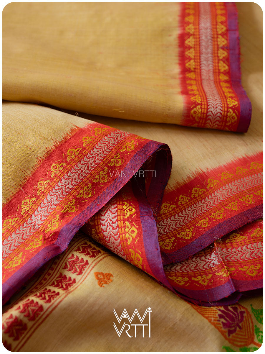 Besan Yellow Tree Of Life Handspun Tussar Silk Saree