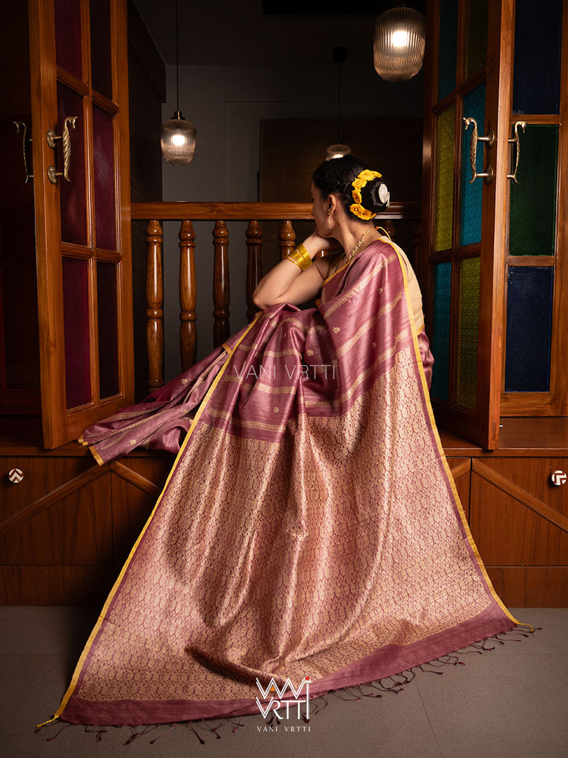 Onion Pink Gulab Jaal Master Weave Exclusive Handspun Tussar Silk Saree