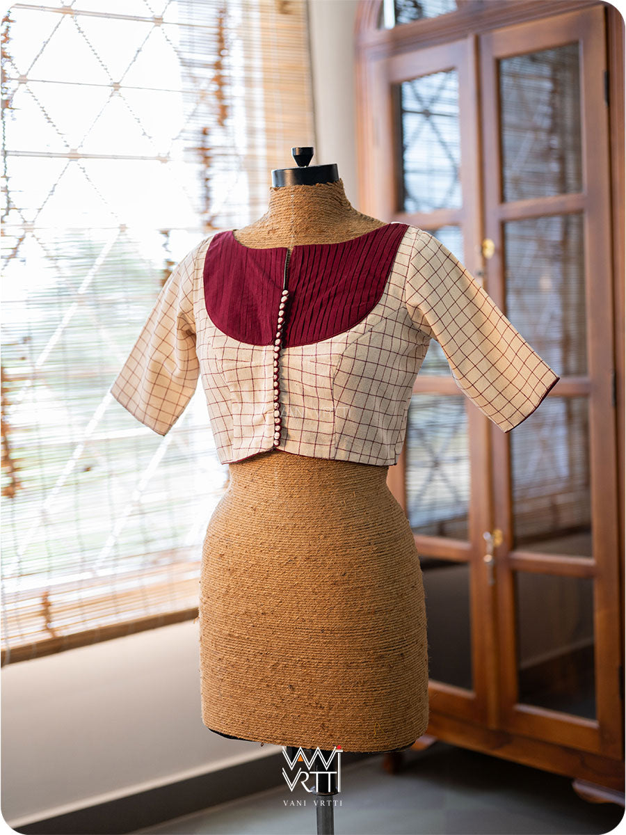 White Checks Madder Kotpad Cotton Blouse