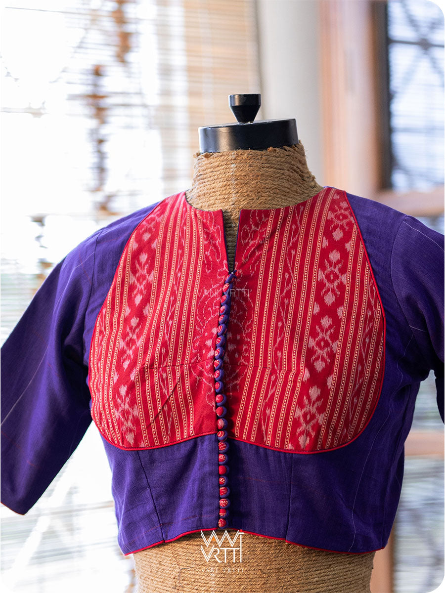 Ink Blouse Kotpad Red Ikat Yoke Cotton Blouse